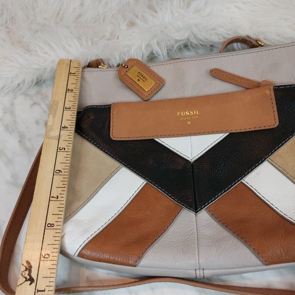 Fossil Women's Tan and Black Patches Leather Crossbody Bag - Picture 9 of 10